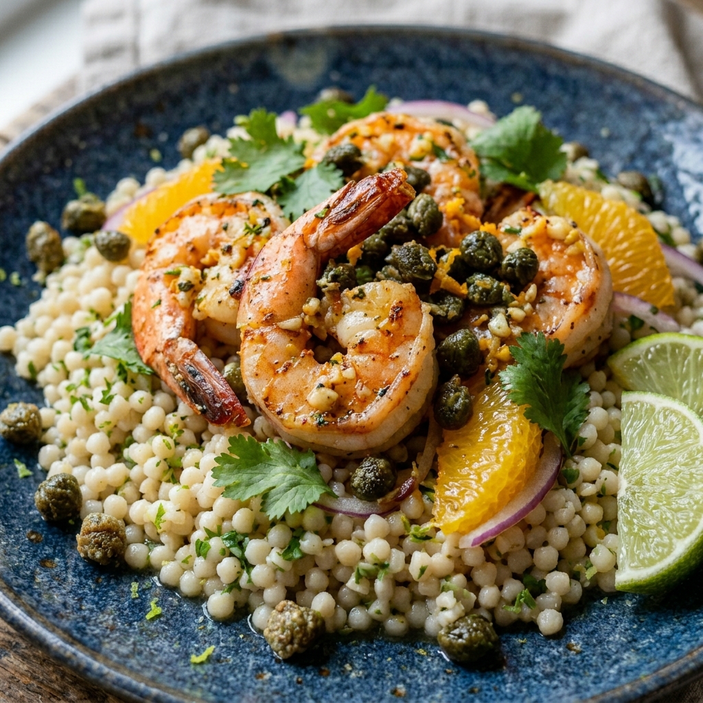 Mojo Shrimp With Couscous and Fried Capers Recipe
