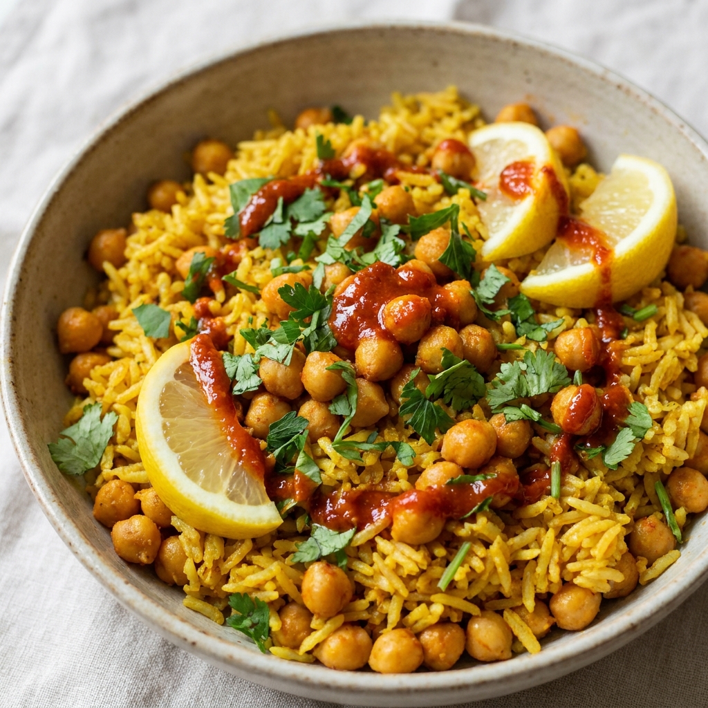 Harissa Chickpeas With Turmeric Rice recipe