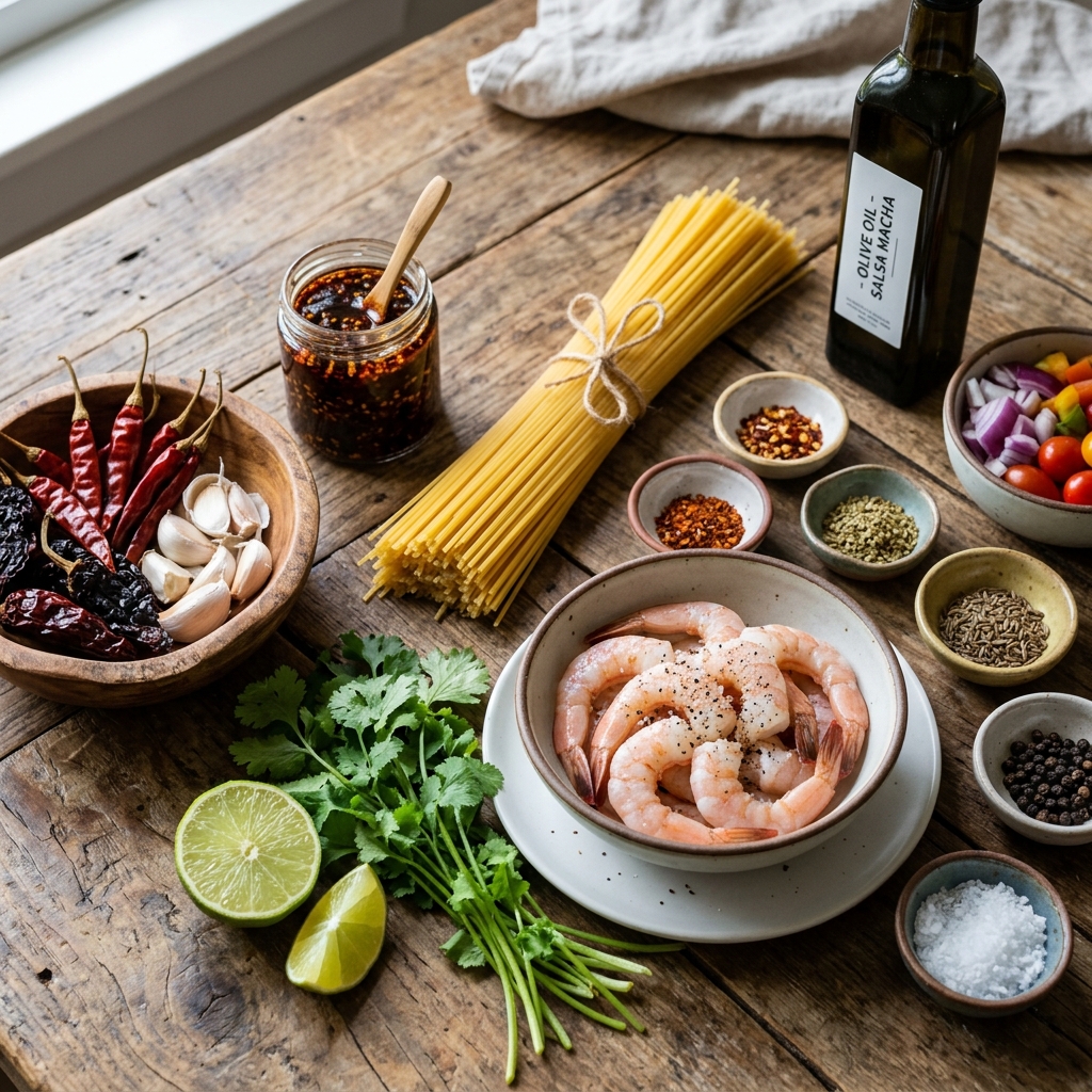 Salsa Macha Pasta With Shrimp recipe