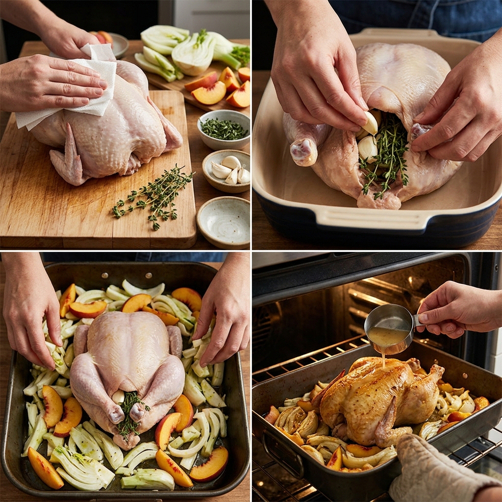 Roasted Chicken With Fennel and Peaches recipe