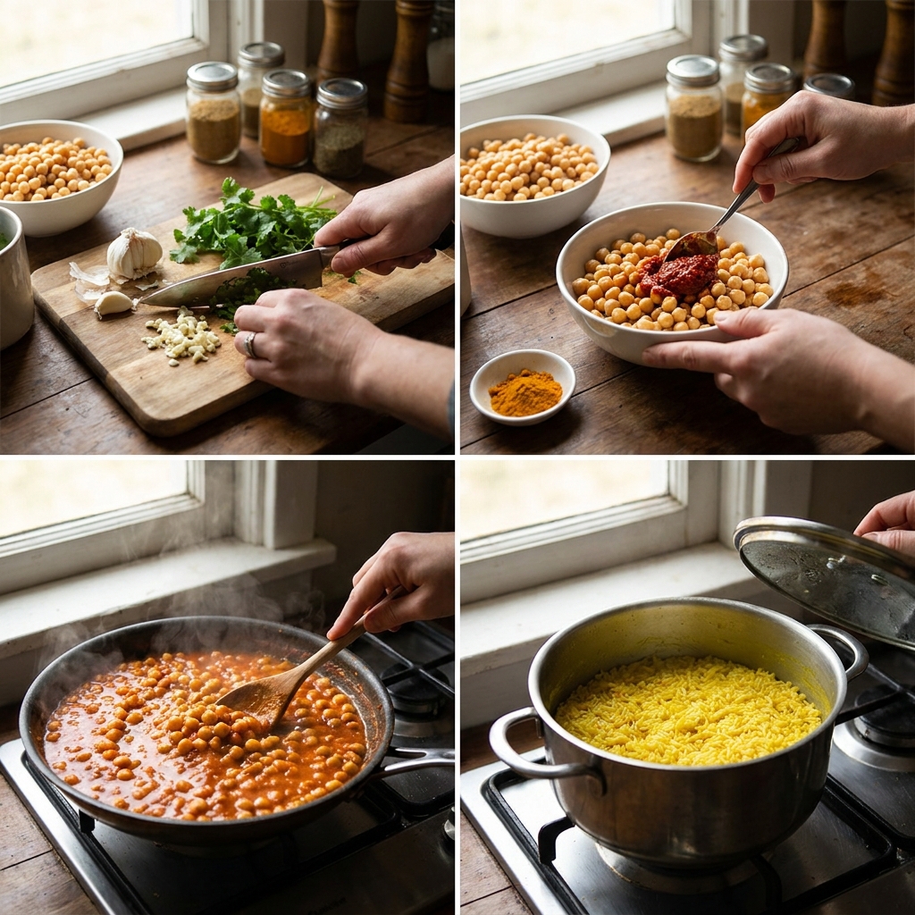 Harissa Chickpeas With Turmeric Rice recipe