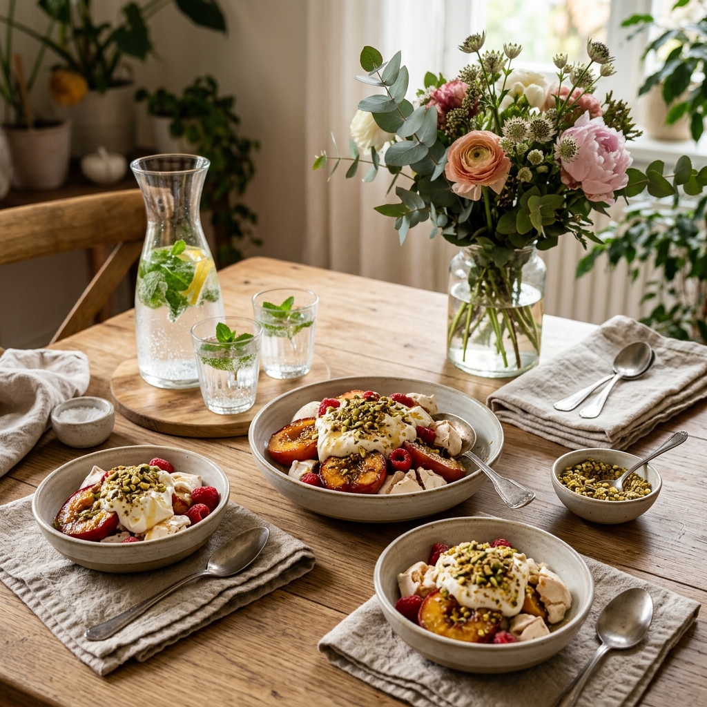 Roasted Nectarine Mess With Pistachio Dukkah Recipe