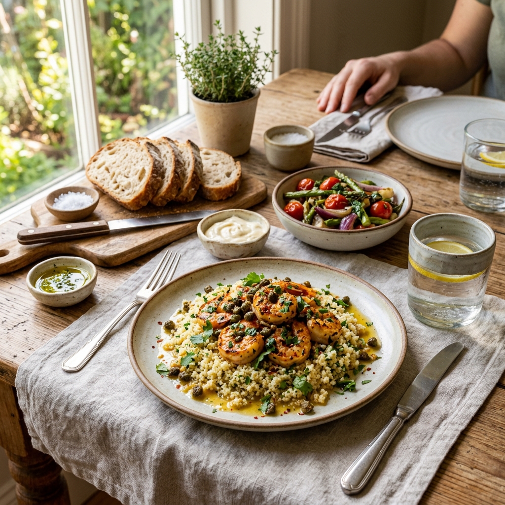 Mojo Shrimp With Couscous and Fried Capers Recipe