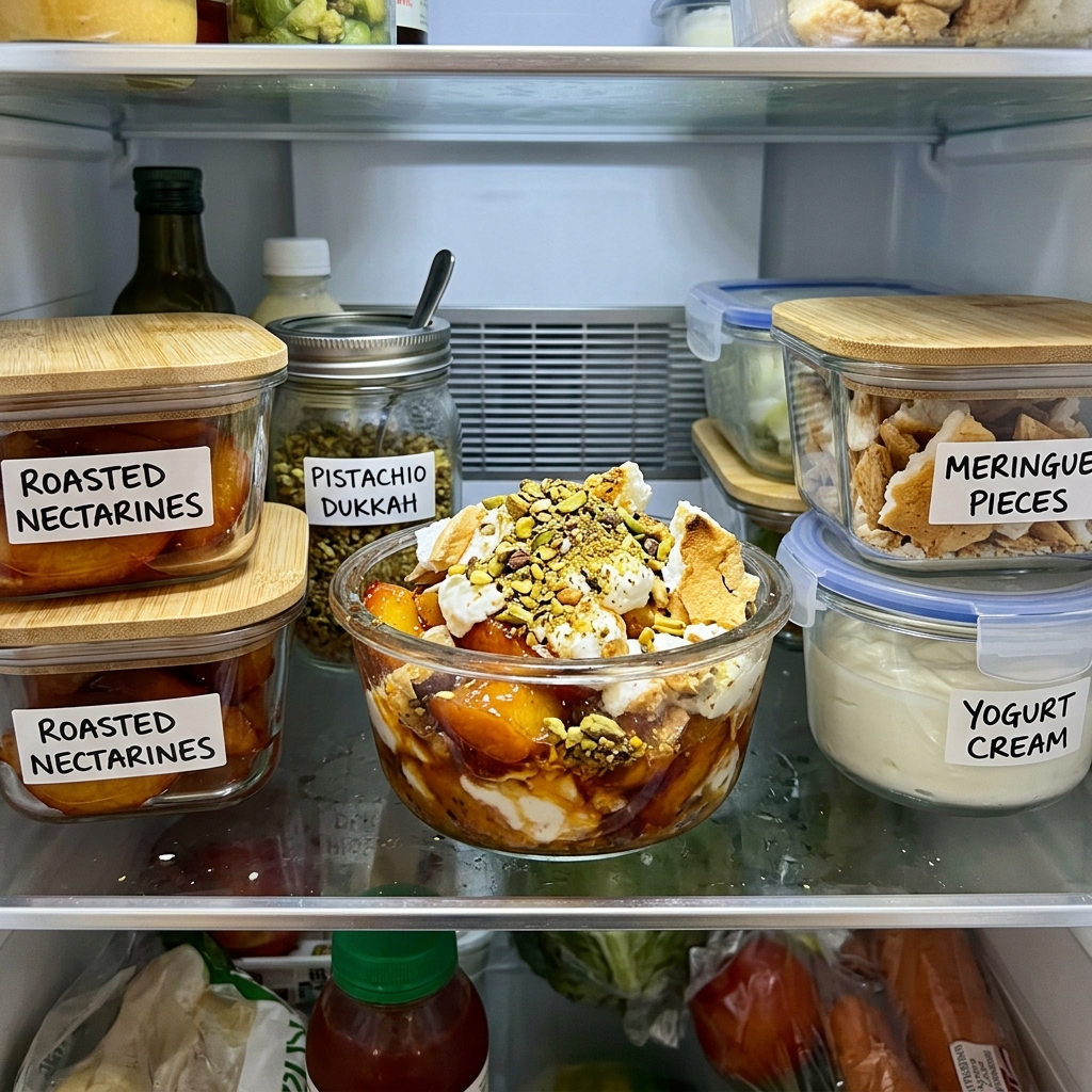 Roasted Nectarine Mess With Pistachio Dukkah Recipe